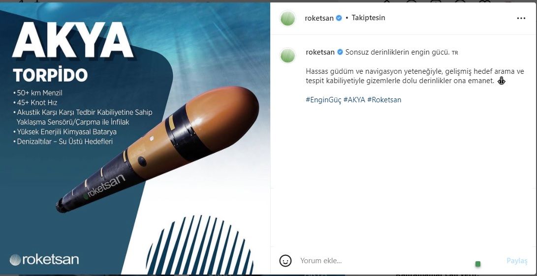 Roketsan&rsquo;s Akya is in Turkish Navy Inventory