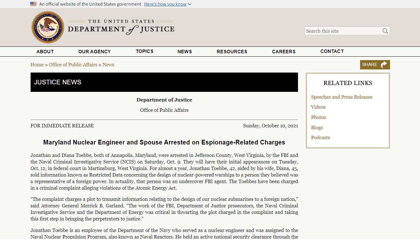 FBI Trapped Nuclear Engineer who was Selling Restricted Information